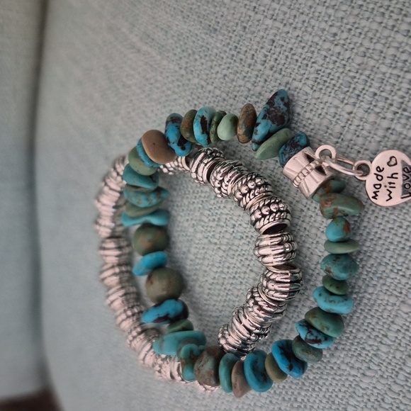 Turquoise(blue) Braclet & Stainlees Steel Braclet.Natural Turquoise - Picture 4 of 4